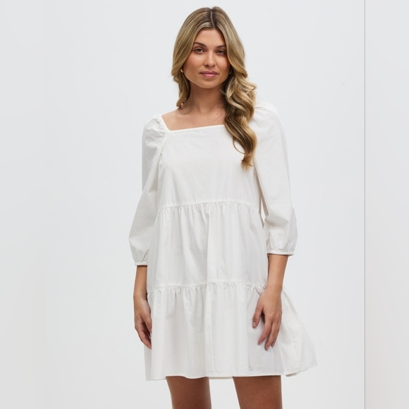 Only Dresses & Skirts - ONLY White Marylee Square neck babydoll tiered dress